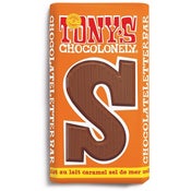 Tony's Chocolonely karamel zeezout melkchocolade letterreep S 180g