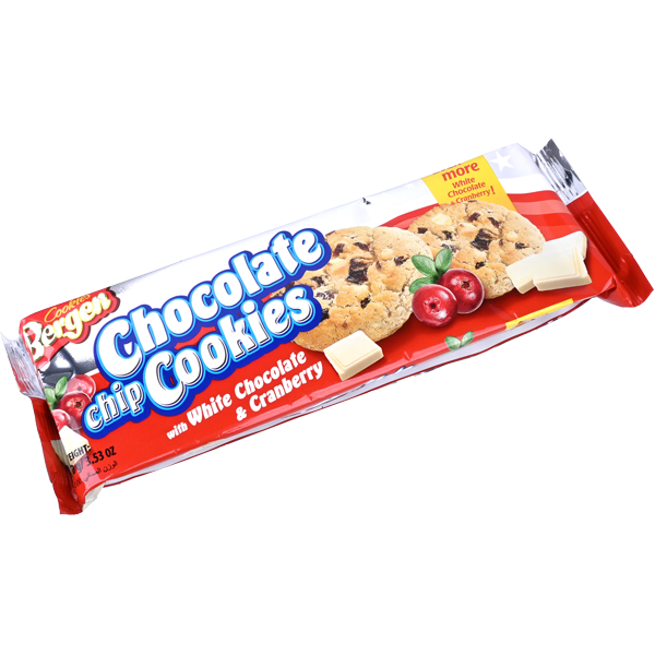 Bergen Chocolate Chip Cookies Met Witte Chocolade & Rode Bessen 100g