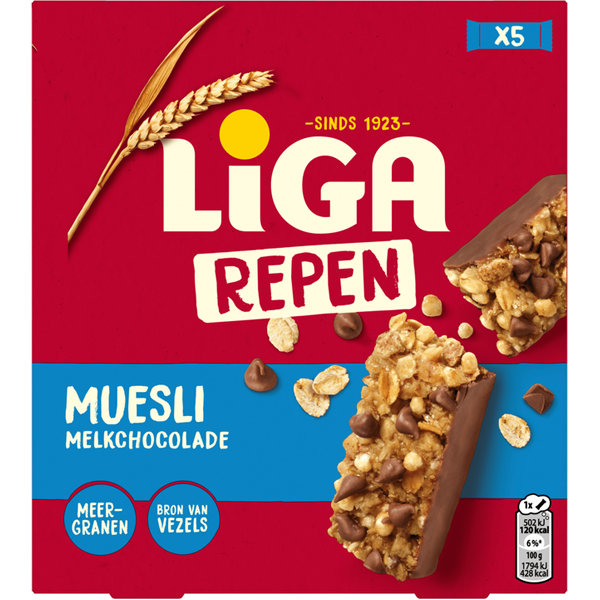 Liga Mueslirepen Melk Chocolade 140g