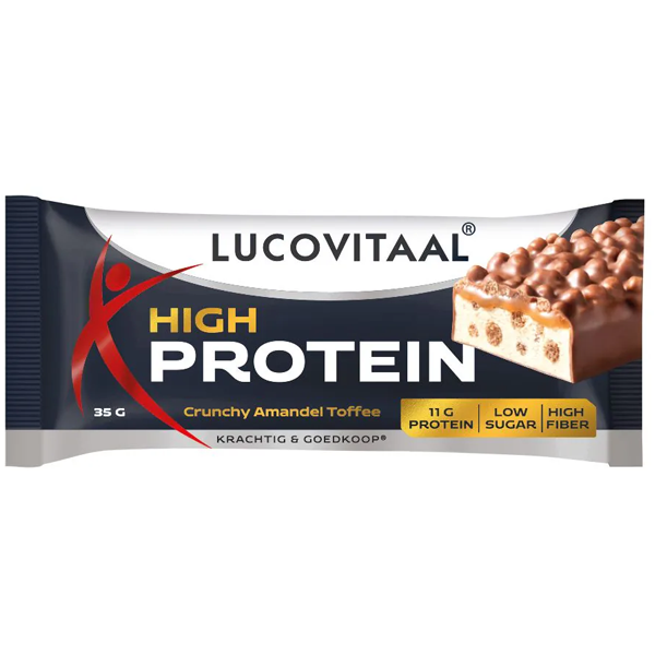 Lucovitaal High Protein Reep Crunchy Amandel Toffee 35g